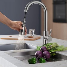Kitchen Faucet with Pull Down Sprayer Stainless Steel Hose Single Handle Taps