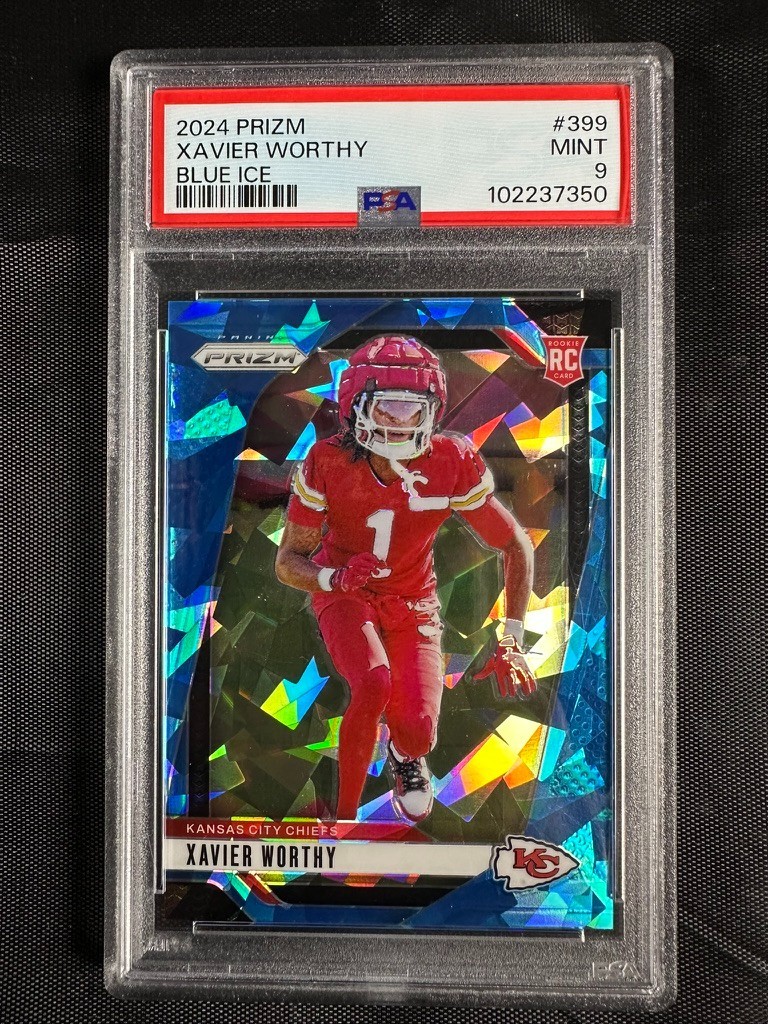 2024 PANINI PRIZM BLUE CRACKED ICE #399 XAVIER WORTHY ROOKIE RC 78/99 PSA 9 MINT