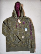Carhartt Relaxed Fit Logo Sleeve Hoodie Women  s Small Camo