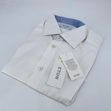 Eton Dress Shirt Men's 15 3/4-40 White Pinpoint Slim Fit Formal Collar Button Up