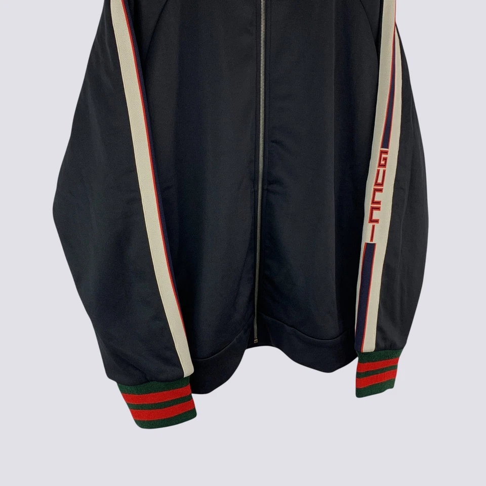 Gucci GG Cinta Jacquard Jersey Correa Cremallera Completa Chaqueta Técnica Pista Negra Talla L Foto 4 de 4