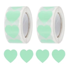 Heart Shaped Sticker 1" Self-Adhesive Love Label Light Green 1000 Pcs