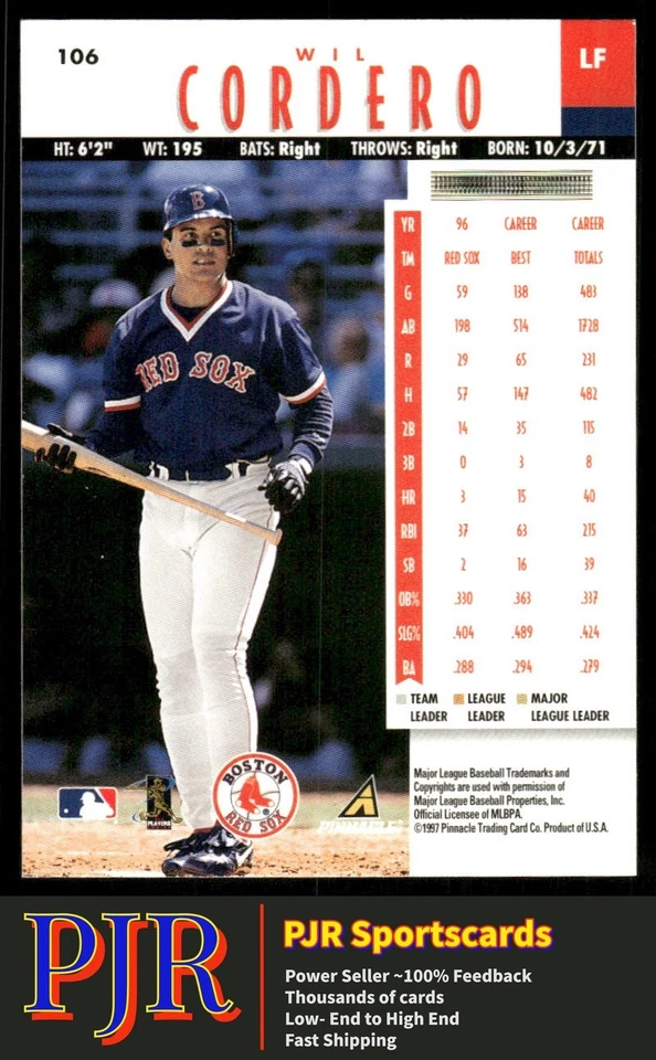 Wil Cordero 1997 New Pinnacle #106 Boston Red Sox - Image 2 of 2