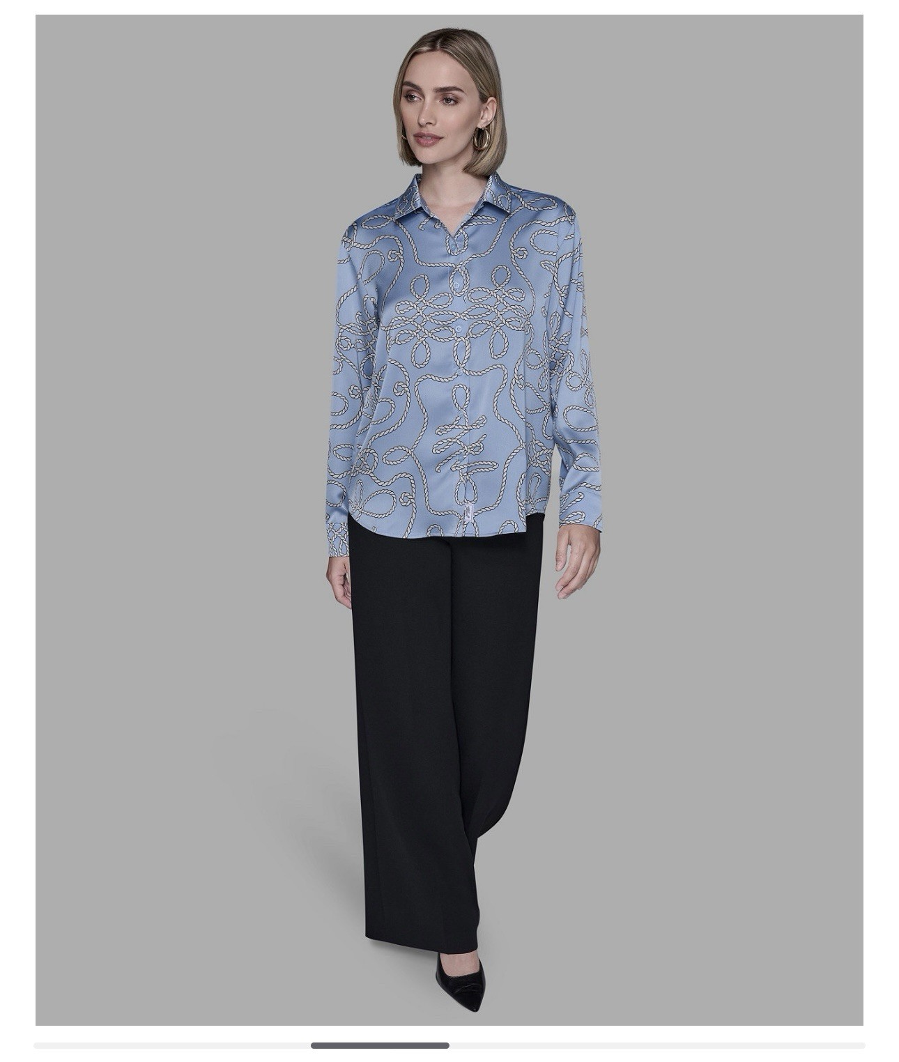 KARL LAGERFELD PARIS Women's Printed Collared Neck Blouse Size L