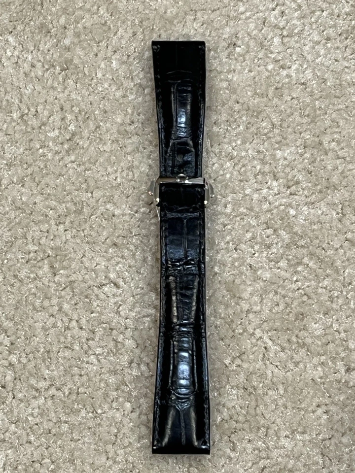 Pulseira de relógio oficial Omega jacaré preta com fecho de implantação Omega genuíno 20 mm - Imagem 2 de 4