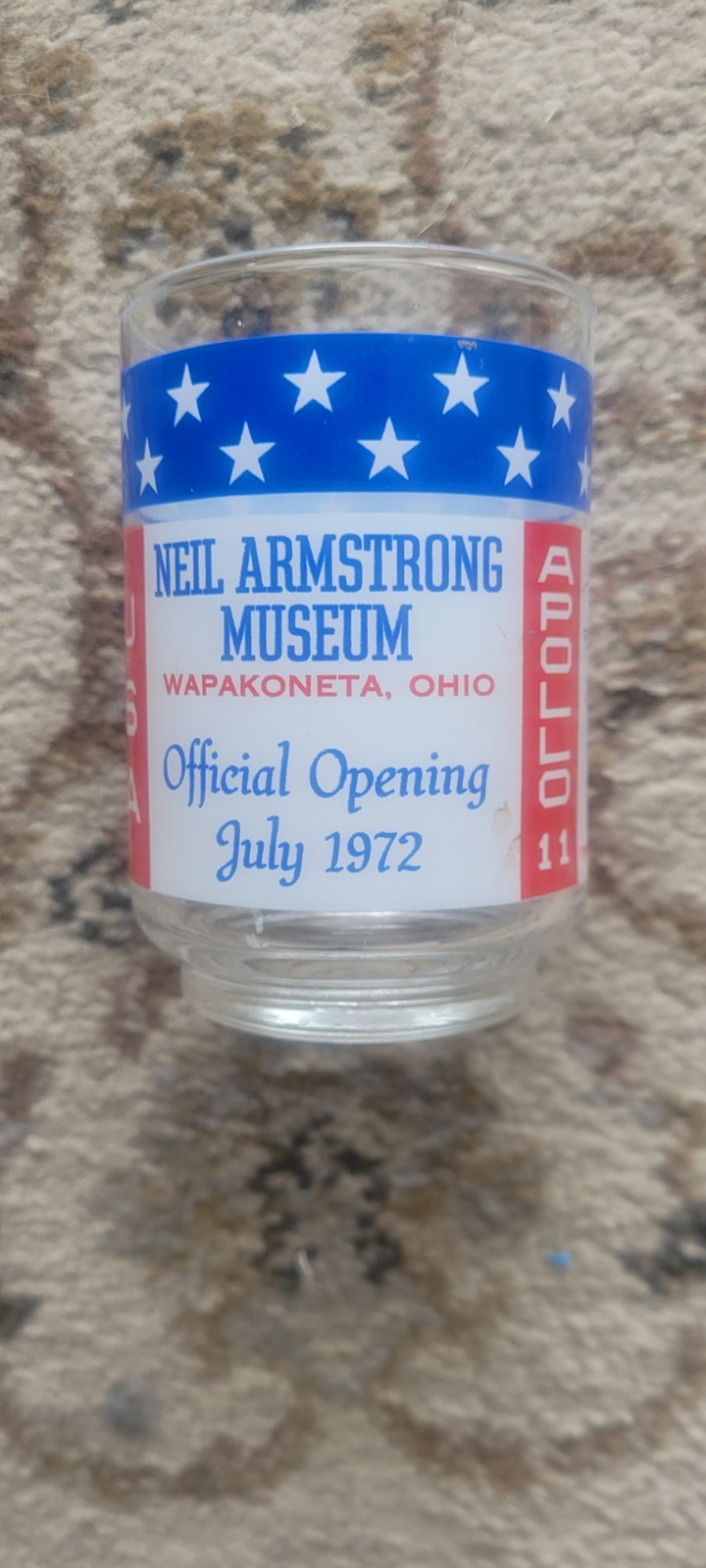Vintage Libbey Apollo 11 Neil Armstrong Museum Grand Opening Glass Wapakoneta Oh