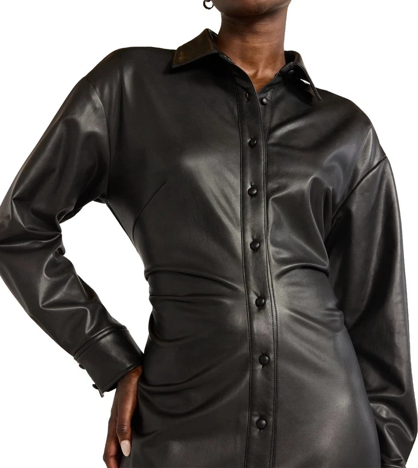 Maxi camisero Scoop para mujer de cuero sintético con fruncido lateral, talla L NEGRO NUEVO CON ETIQUETAS Foto 2 de 3