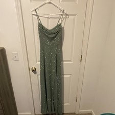 Windsor Green Glitter Maxi Dress Cowl Neck Sleeveless Strappy Size S