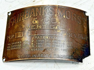 その他 T Brass Name Plate Tag 2HP VERTICAL FAIRBANKS MORSE Hit Miss Gas