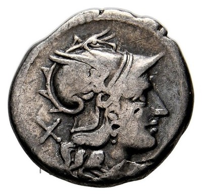 Roman Republic - Second Punic War (211-208 BC) Silver Denarius - Roma/Dioscuri