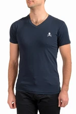 Philipp Plein Men's Navy Blue Short Sleeve Logo Print V-Neck T-Shirt