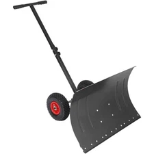 29" Heavy Duty Snow Pusher Shovel with Wheels Rolling Snow Plow for Driveway
