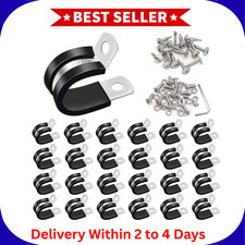50pc 1/2 Inch Stainless Steel Cable Clamps Rubber Cushioned Insulated P Clips