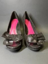 Christian Siriano for Payless black open toe with bow high heel shoes 8