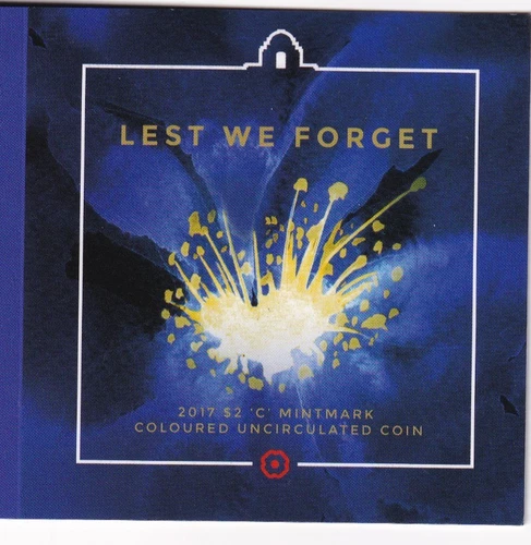 AUSTRALIAN: 2017 $2 LEST WE FORGET MOSAIC 'C' MINTMARK UNC COLOURED COIN #M3997