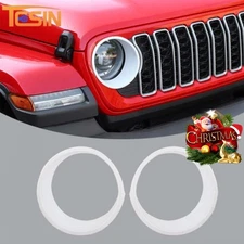 2x White Front Headlight Lamp Cover Trim For Jeep Wrangler JL JT 24+ Accessories
