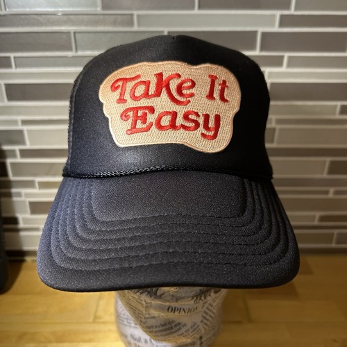 Take It Easy Embroidered Patch Otto Black Foam Front Mesh Back Trucker Rope Hat - Picture 1 of 6
