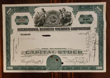 IBM STOCK CERTIFICATE 1961 OLD STYLE GREEN NICE VIGNETTE  100 SHARES CANCELLED