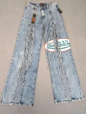 Von Dutch Tie Front Wide Leg Jeans Womens 5 Light Wash Logo Patch Denim Y2K New