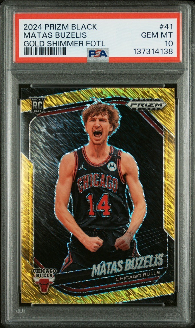 MATAS BUZELIS 2024 PANINI PRIZM BLACK GOLD SHIMMER ROOKIE /10 PSA 10