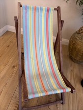 Vintage Child wooden folding deck chair Striped Multicolour fabric garden beach