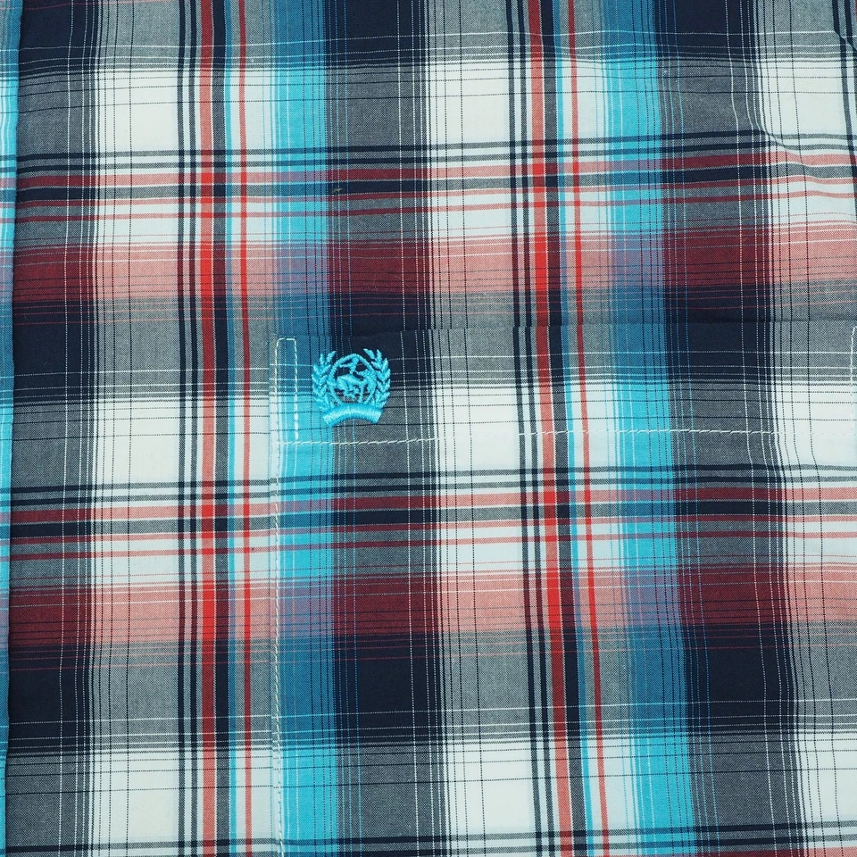 Camisa masculina cinch botão para baixo 2XL XXL azul xadrez listrada algodão caubói ocidental - Imagem 3 de 4