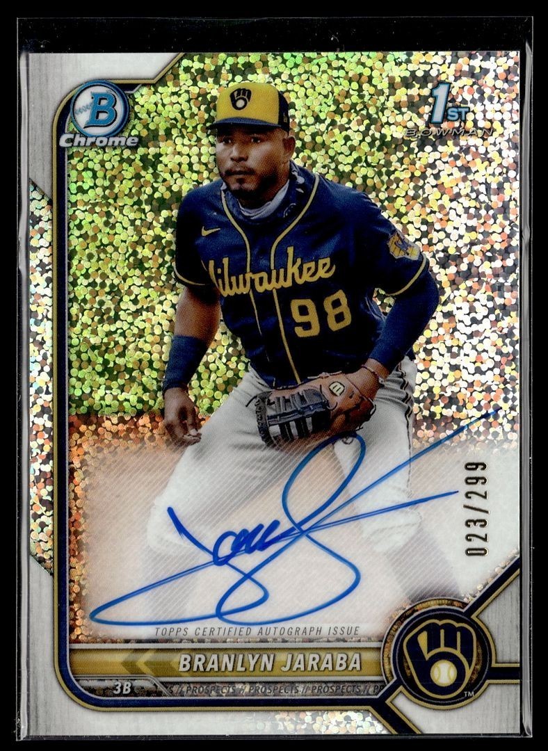 2022 BOWMAN CHROME SPECKLE /299 1ST PROSPECT AUTO BRANLYN JARABA BREWERS