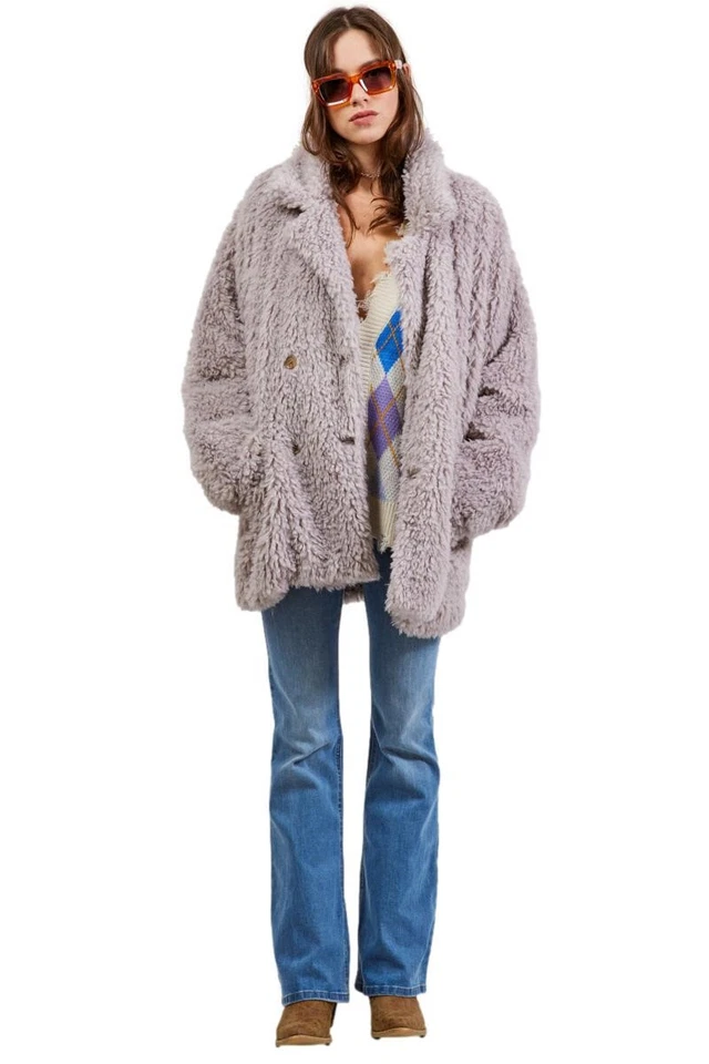 Manteau Femme Teddy Avec Poches En Fourrure Synthétique Oversize Neuf 5779. - Photo 4/4