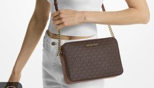 Michael Kors Jet Set Large Printed Logo Xbody Bag Brown NWT LUXURY Gift Idea