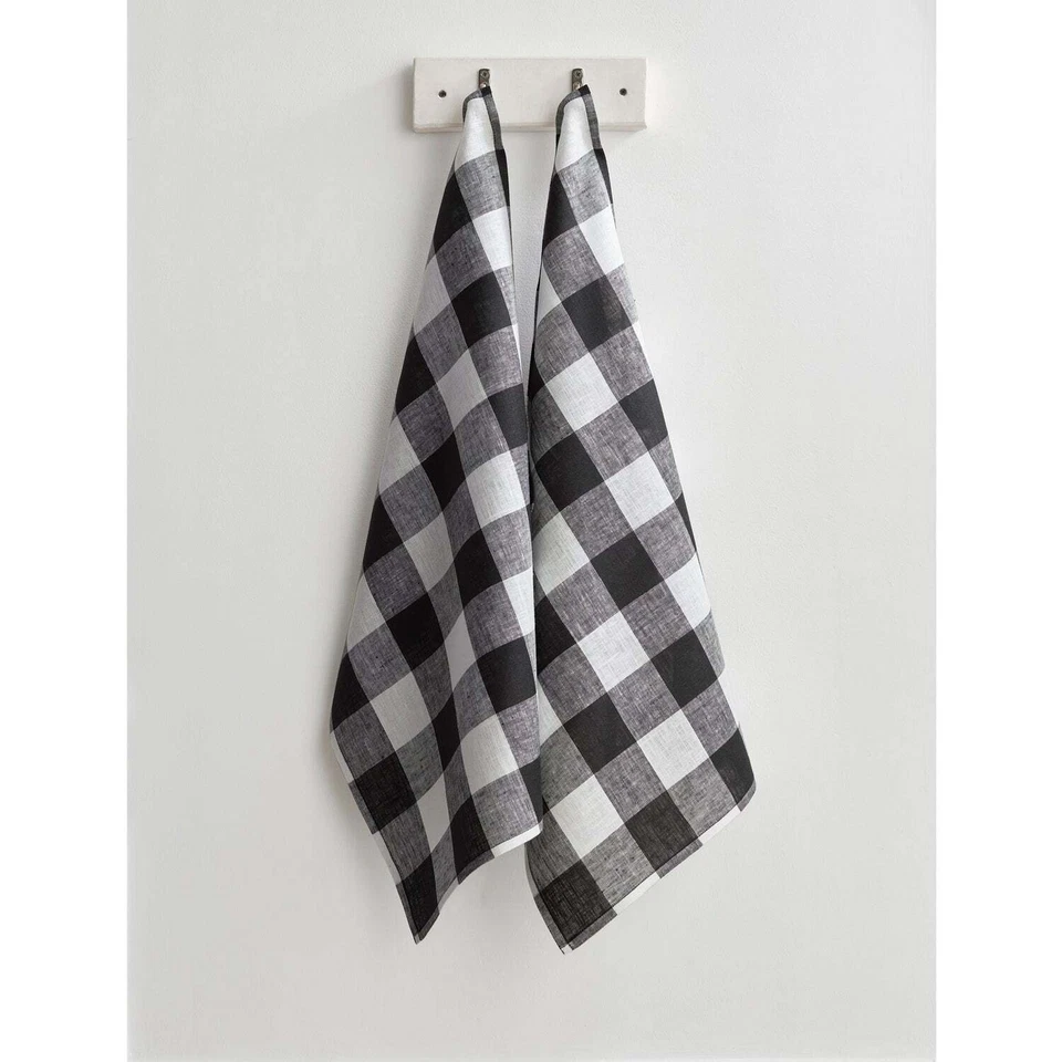 Buffalo Check Linen Kitchen Towels 16.5 x 26.5 Inch Set of 2 with Hanging Loop - Image 1 of 1
