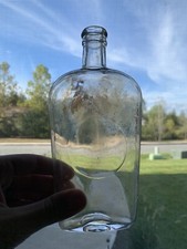 Antique Strap Sided Oval Whiskey Flask Bottle Blank Slug Double Collar 1800&rsquo;s