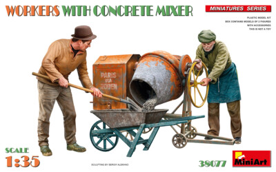 38077 Mini Art, 1:35 Figuren Set Bauarbeiter m. Mischer, Zubehör Dioramen, GMK 