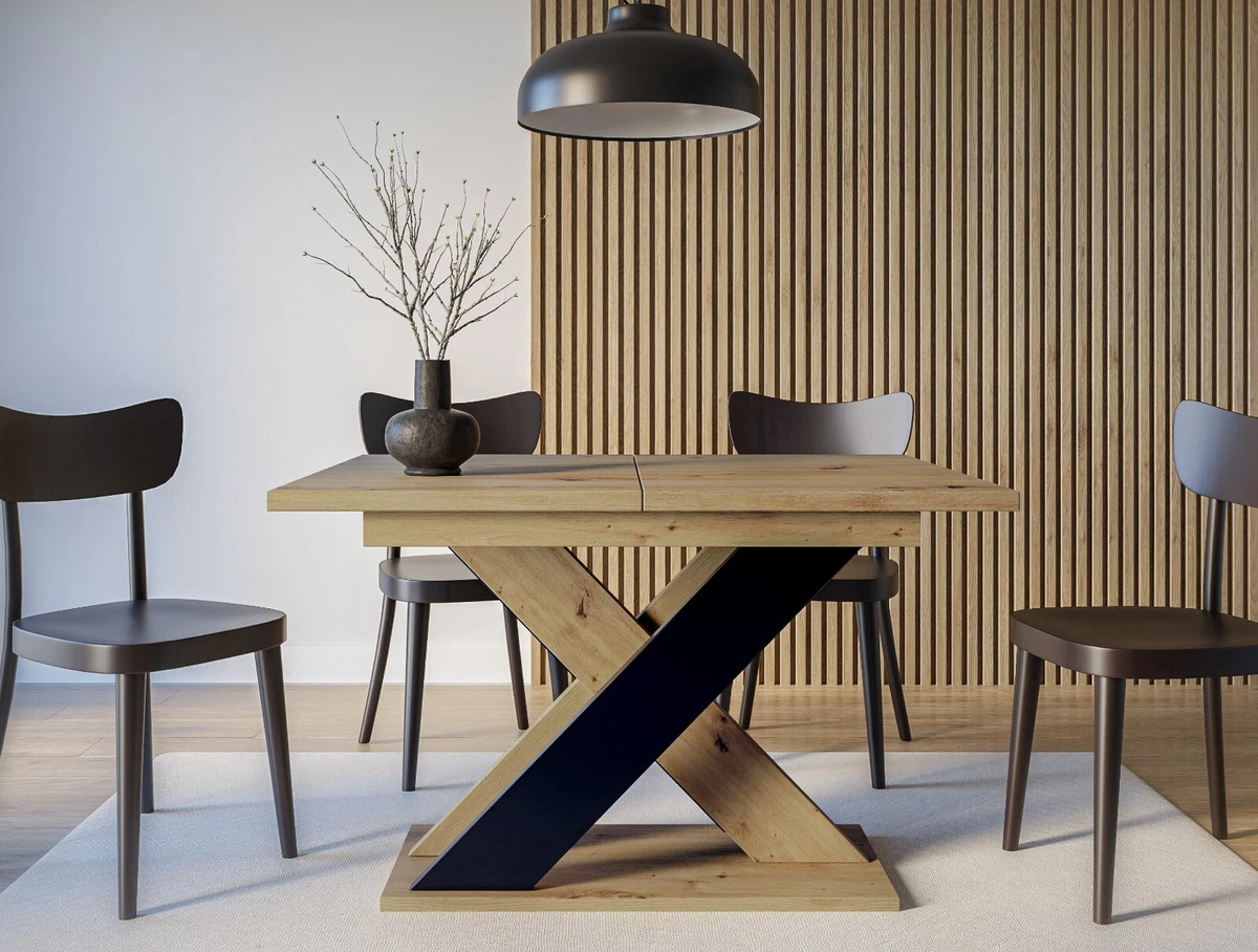 Dining Kitchen Table Oak Black Extendable 120 160cm X Leg Frame Seats 6 10 XIA