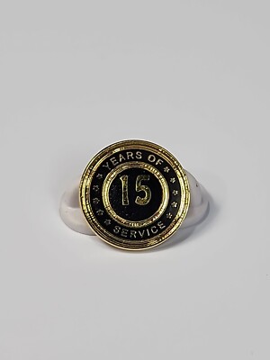 15 Years of Service Award Lapel Pin Black & Gold Colors Round Shape
