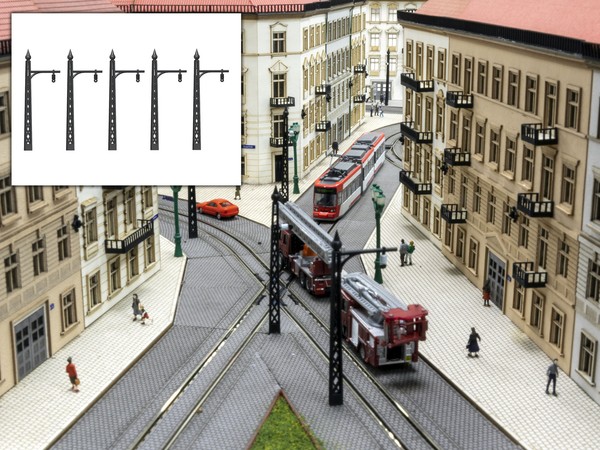 Mu N-A00314 - StraßEnbahn Oberleitungsmast Mit Ausleger 5X - Spur N - Neu-image