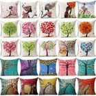 Flowers Life Tree Cotton Linen Sofa Waist Cushion Cover Pillow Case Home Decor