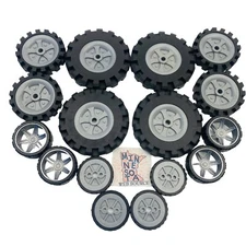16 K'NEX Tires & Wheels – Mixed Sizes with Gray Pulley, Hub & Rim – STEM Parts
