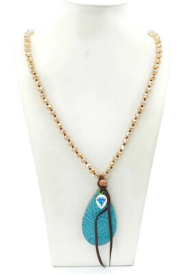 Sandra Ling Necklace Gold Tone Crystal Glass Bead Leather 36''