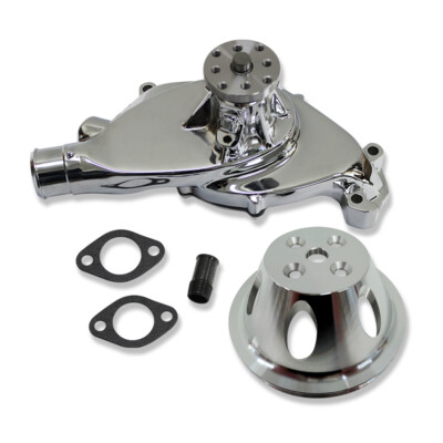 For Chevy Big Block 454 Chrome Aluminum Short Water Pump & Single Groove Pulley