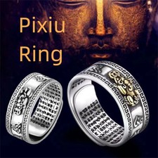 Men's Feng Shui Pixiu Adjustable Ring Buddhist Mantra Attract Wealth Lucky Ring