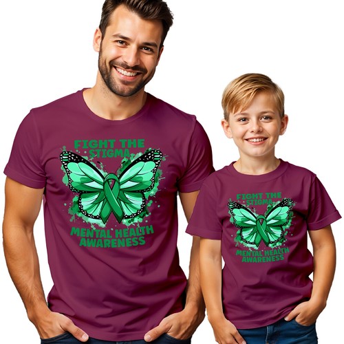 Mens Kids Butterfly Green Ribbon Mental Health Awareness T-Shirt Tee Anxiety#MHA - Picture 17 of 30