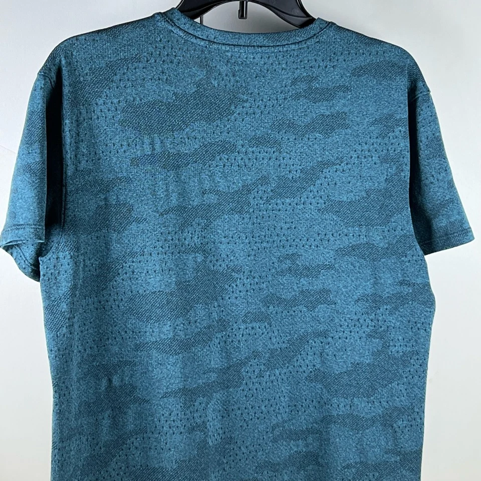 Camisa Pullover Top Reebok Mujer Azul Camuflaje Manga Corta Cuello Redondo Malla S Foto 4 de 4