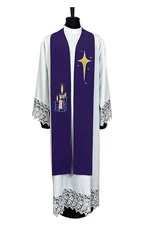 ADVENT Priest STOLE Purple, a motif embroidery