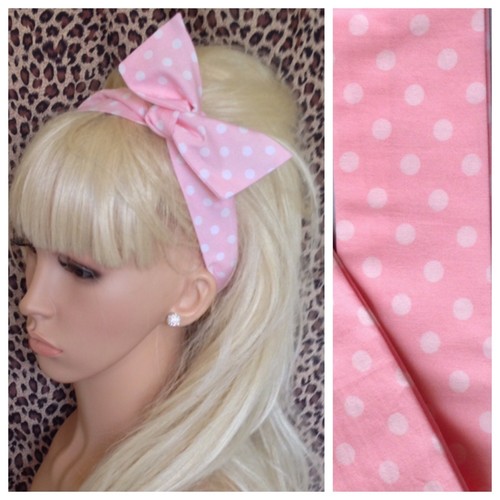 BABY PINK WHITE POLKA DOT SPOT BENDY WIRE HAIR TWIST HEADBAND WIRED 50s ...