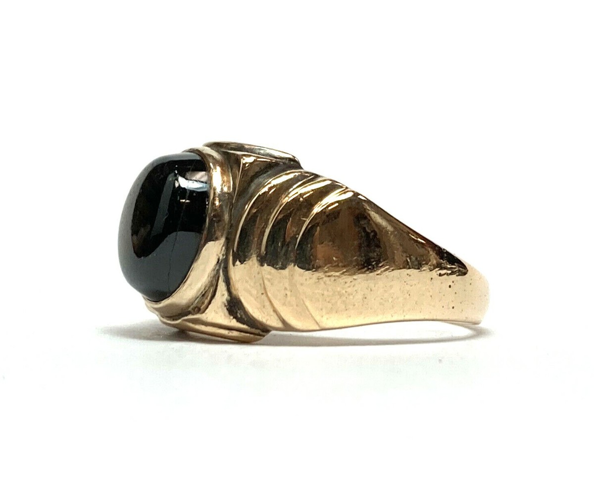 Mens Vintage 14k Yellow Gold 6.5 Carat Black Gray Star Sapphire 