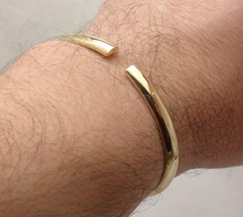 Medium Size Open Claw Hinged Cuff Bangle Bracelet Real 14K Yellow Gold - Picture 3 of 6