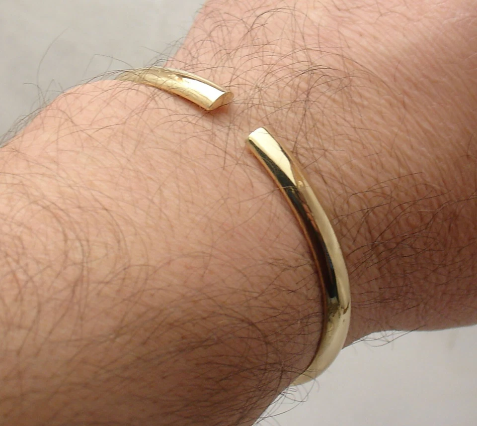 Brazalete brazalete brazalete con bisagras garra abierta tamaño mediano oro amarillo real 14K Foto 3 de 4