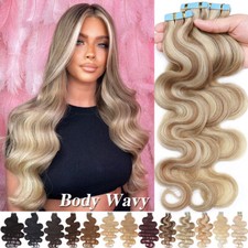 US CLEARANCE Tape In Russian 100 Remy Human Hair Extensions Skin Weft Body Wave
