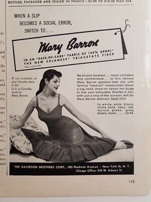1956 Mary Barron women's slip glamour style number 209 vintage fashion
