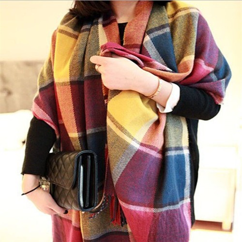 Female Pashmina Winter Warm Tartan Check Neck Long Scarf Shawl Wrap Stole Plaid - Picture 13 of 23
